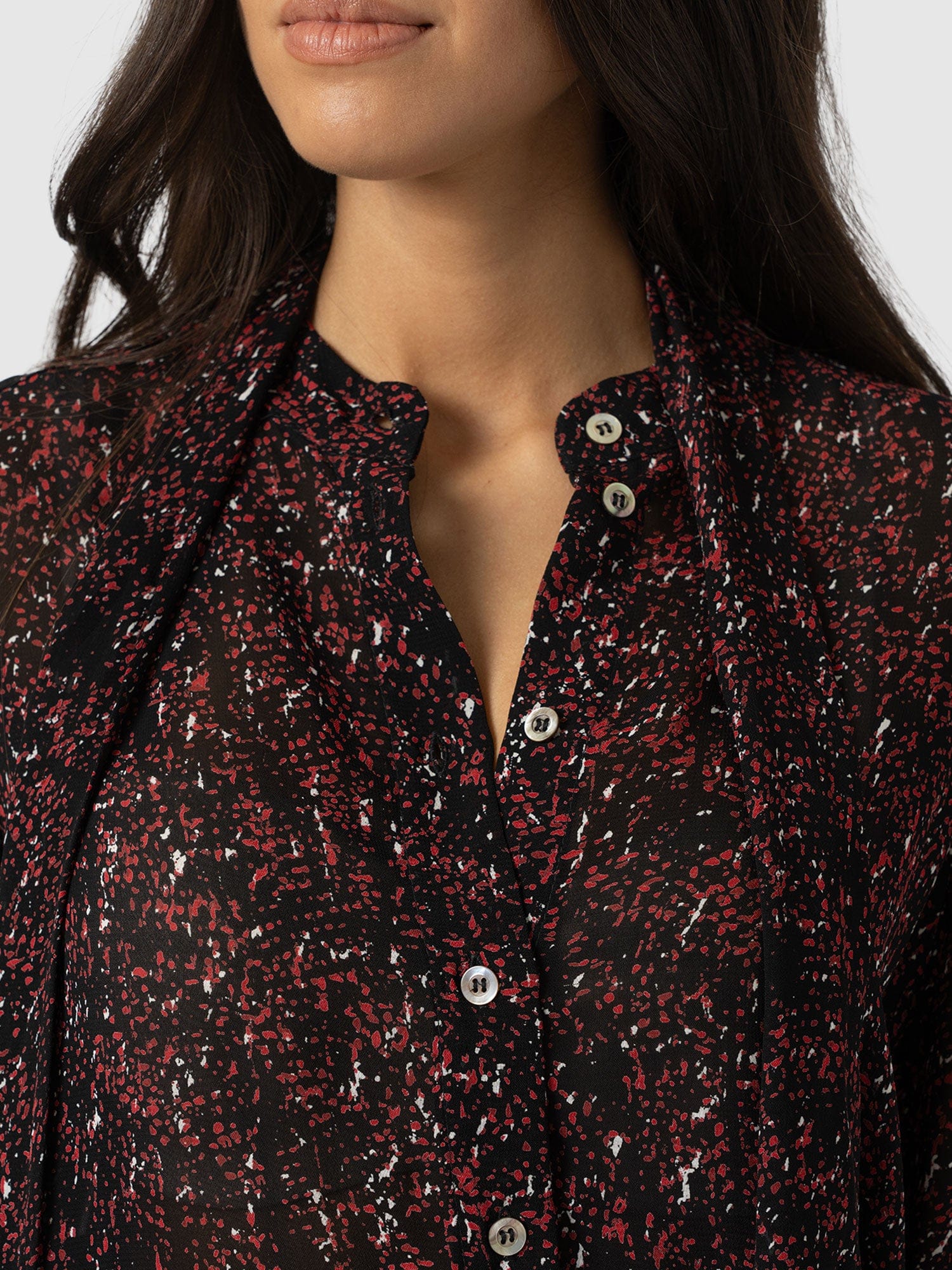 Paxton Pussybow Blouse - Red Ditsy Leopard